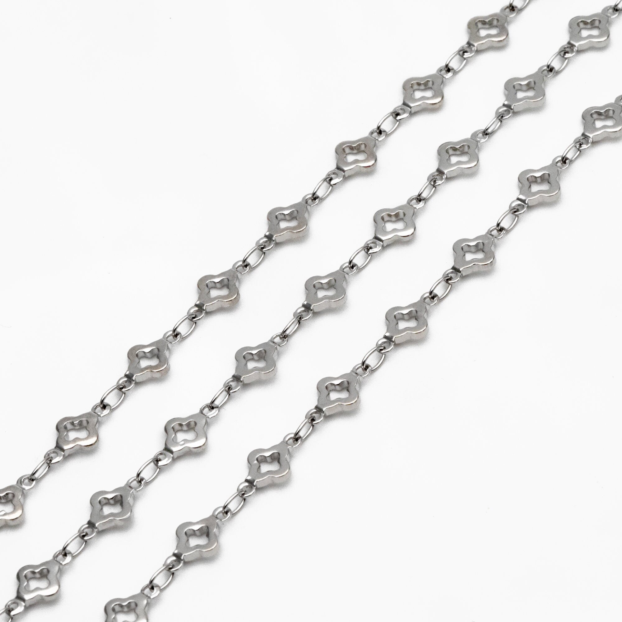 Gold/ Silver Tone Four Leaf Clover Beaded Chain 5.6mm, Gold/ Rhodium plated Brass, Quality Chain for DIY Jewelry (#LK-605)/ 1 Meter=3.3 ft